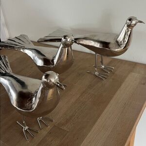 Pottery Barn Elegant Silver Bird Figurine Metal.. set of 3.. price for all 3